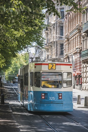 Image of a tram in the centre of Gothenburg