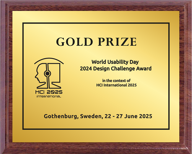 World Usability Day 2024 Design Challenge GOLD Award Award. Details in text following the image. World Usability Day 2024 Design Challenge GOLD Award. Details in text following the image.