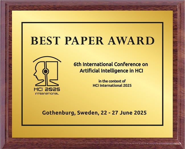 Artificial Intelligence in HCI Best Paper Award. Details in text following the image. Artificial Intelligence in HCI Best Paper Award. Details in text following the image.
