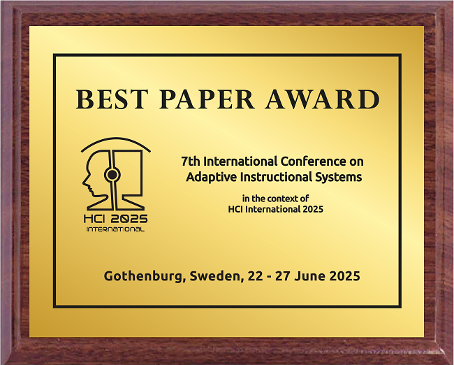 Adaptive Instructional Systems Best Paper Award. Details in text following the image. Adaptive Instructional Systems Best Paper Award. Details in text following the image.