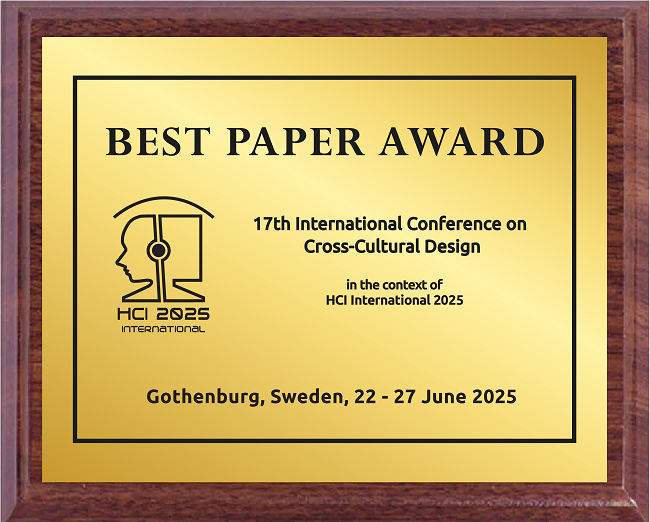 Cross-Cultural Design Best Paper Award. Details in text following the image. Cross-Cultural Design Best Paper Award. Details in text following the image.