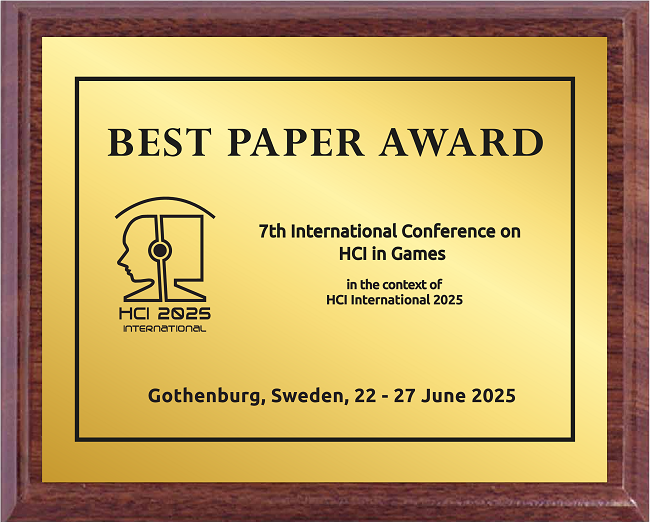 HCI in Games Best Paper Award. Details in text following the image. HCI in Games Best Paper Award. Details in text following the image.